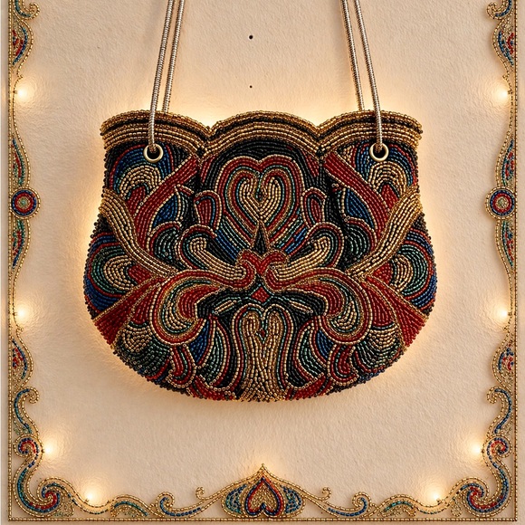 Walborg Handbags - Vintage Walborg Small Glass-Beaded Evening Bag with Silver Chain